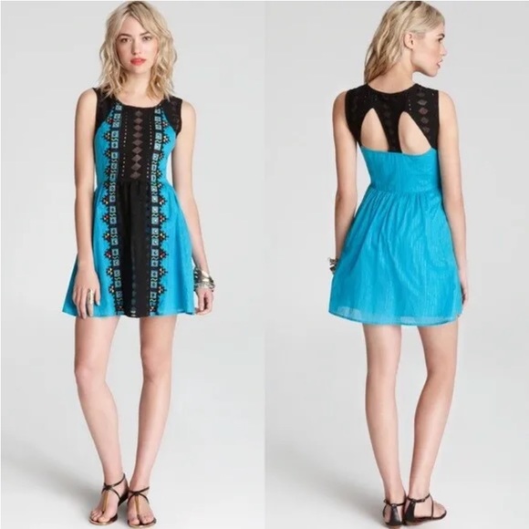 Free People Crochet Lace Embroidered Mirror Embellished Flare Dress - Picture 1 of 9